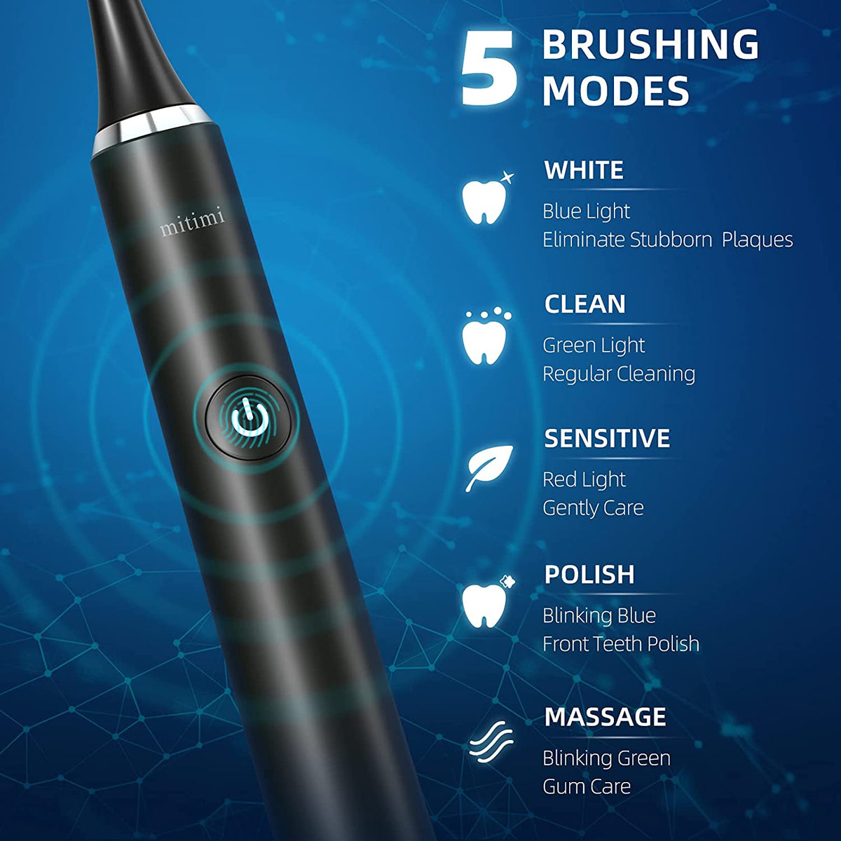 Mitimi Electric Toothbrush, Rechargeable Power Sonic Toothbrush with 4