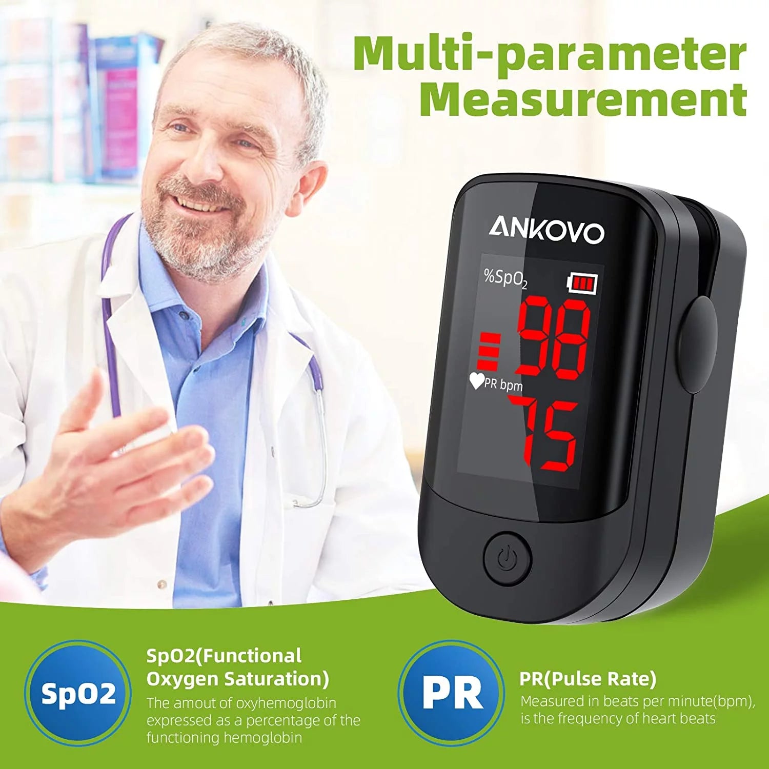 ANKOVO Pulse Oximeter Fingertip, Blood Oxygen Saturation Monitor for P ...