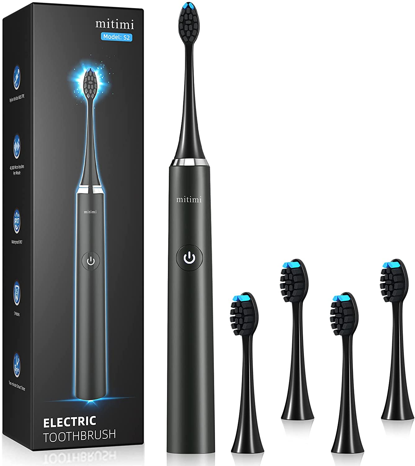 Mitimi Electric Toothbrush, Rechargeable Power Sonic Toothbrush with 4