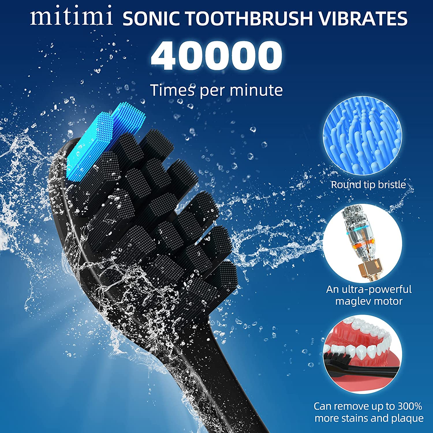 Mitimi Electric Toothbrush, Rechargeable Power Sonic Toothbrush with 4